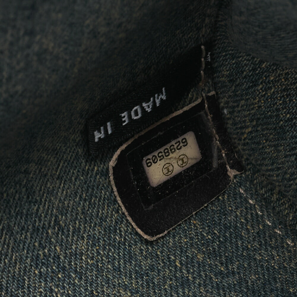 CHANEL Chocolate Bar 2.55 Lock Chain Shoulder Denim x Lambskin Black x Blue Silver-Tone Hardware, Pre-Owned