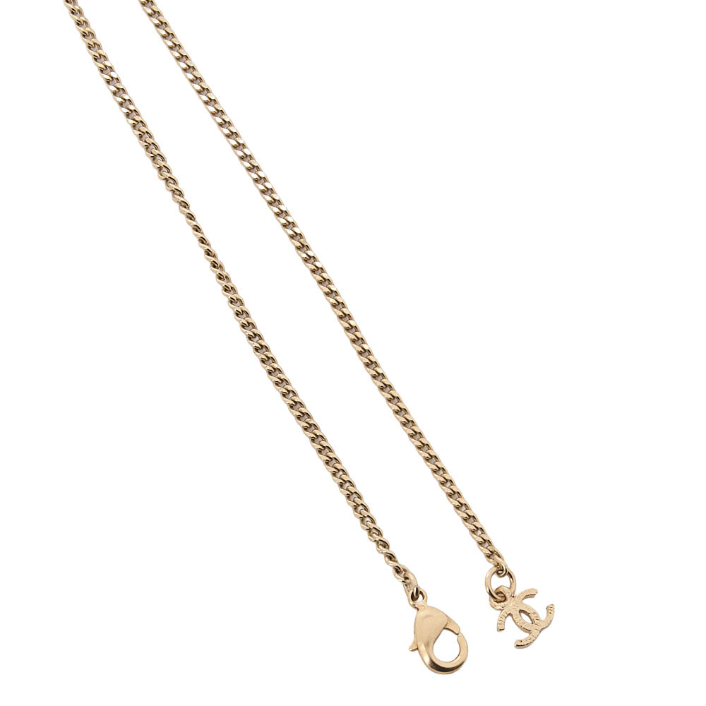 CHANEL Coco Mark Faux Pearl Necklace 14B GP Gold (Gold Plated) Gold Chain Necklace Earrings High Brand Gold-Tone Hardware, Pre-Owned