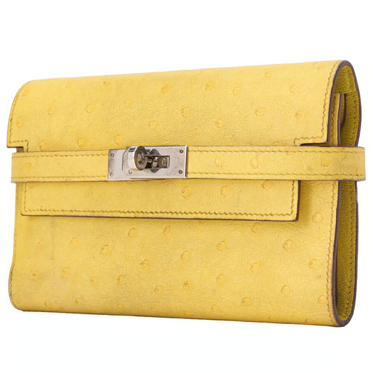 HERMES Kelly Wallet 2-Fold Long Wallet Medium Ostrich JanueNaples Women's Wallet Silver-Tone Hardware, Pre-Owned