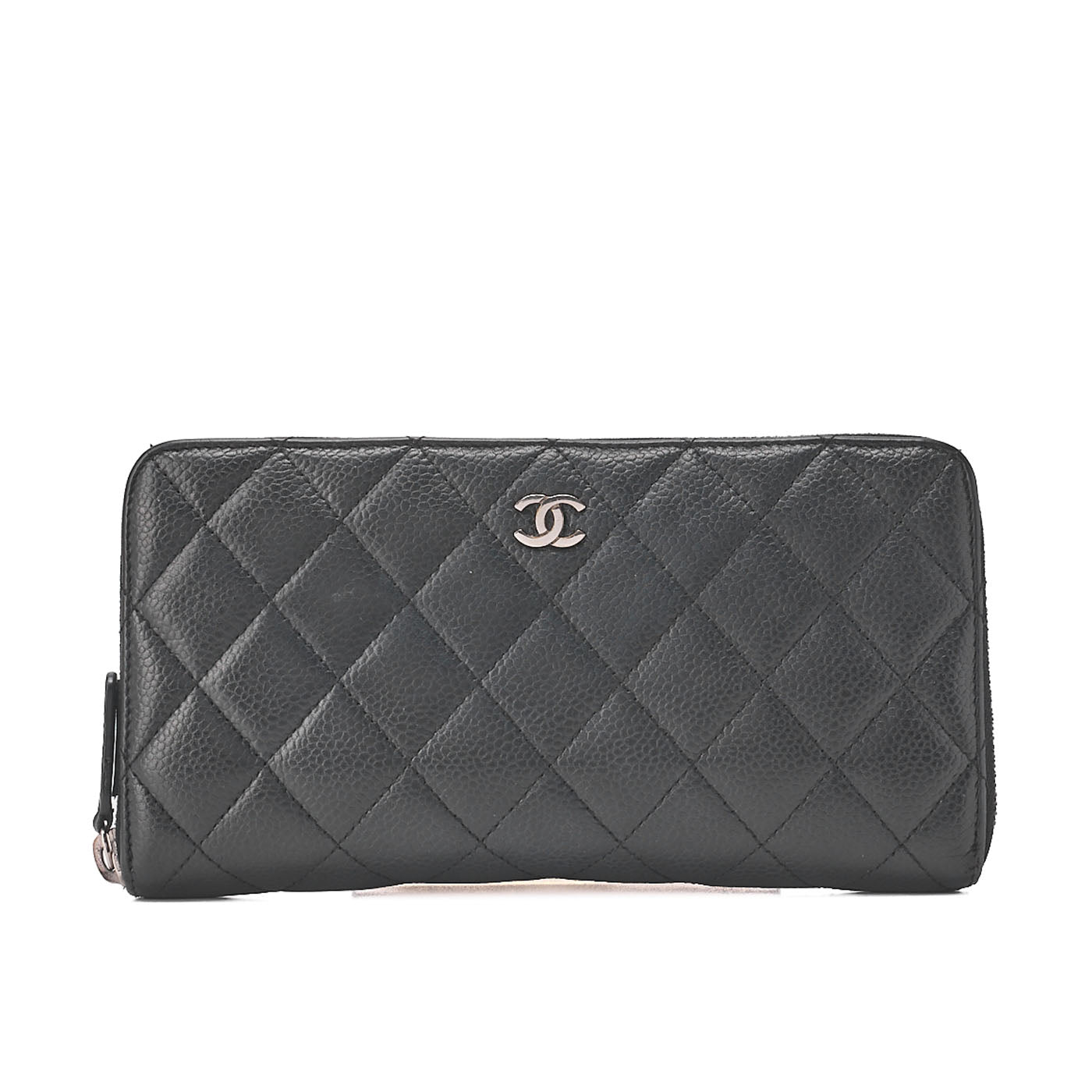 CHANEL マトラッセ ラウンド長財布 キャビアスキン ブラック (シルバー 