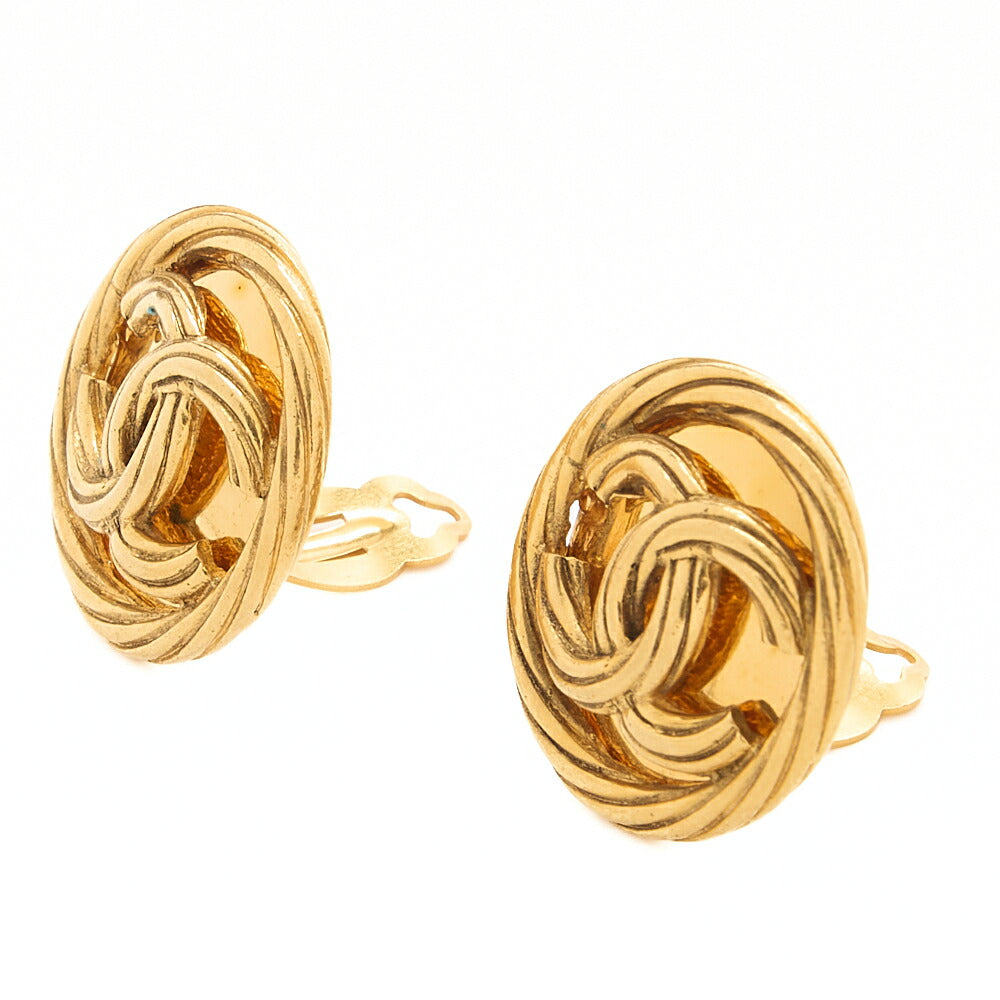 CHANEL Circle Coco Coco Mark 93P Earrings GP Gold Gold-Tone Hardware, Pre-Owned