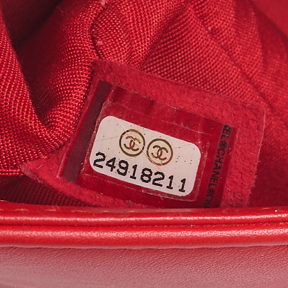 CHANEL ボーイシャネル Vステッチ チェーンショルダー ラムスキン レッド シルバー金具 中古品