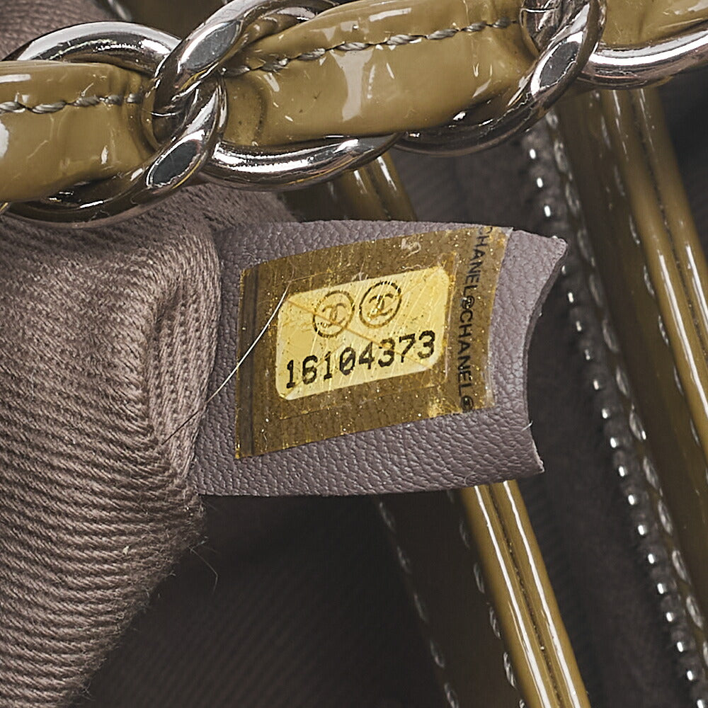 CHANEL Enamel Matelasse Boring Chain Shoulder Khaki Silver-Tone Hardware, Pre-Owned