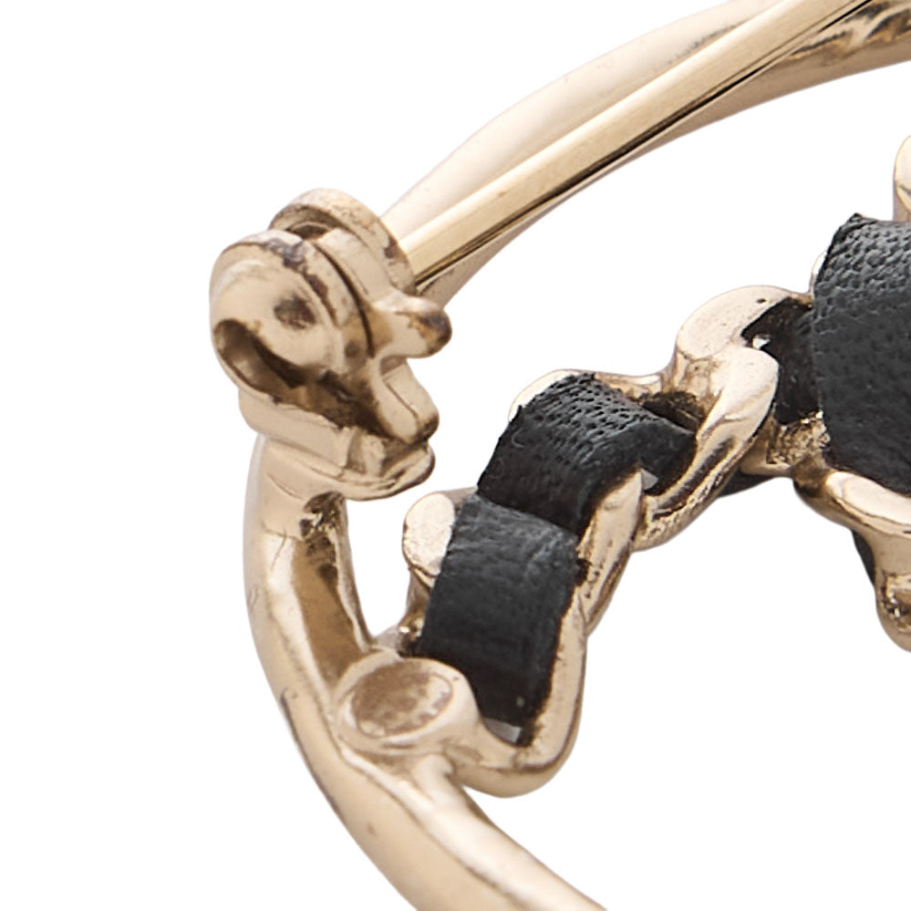 CHANEL Circle Coco B19P Brooch GP x Leather Black x Gold-Tone Hardware, Pre-Owned