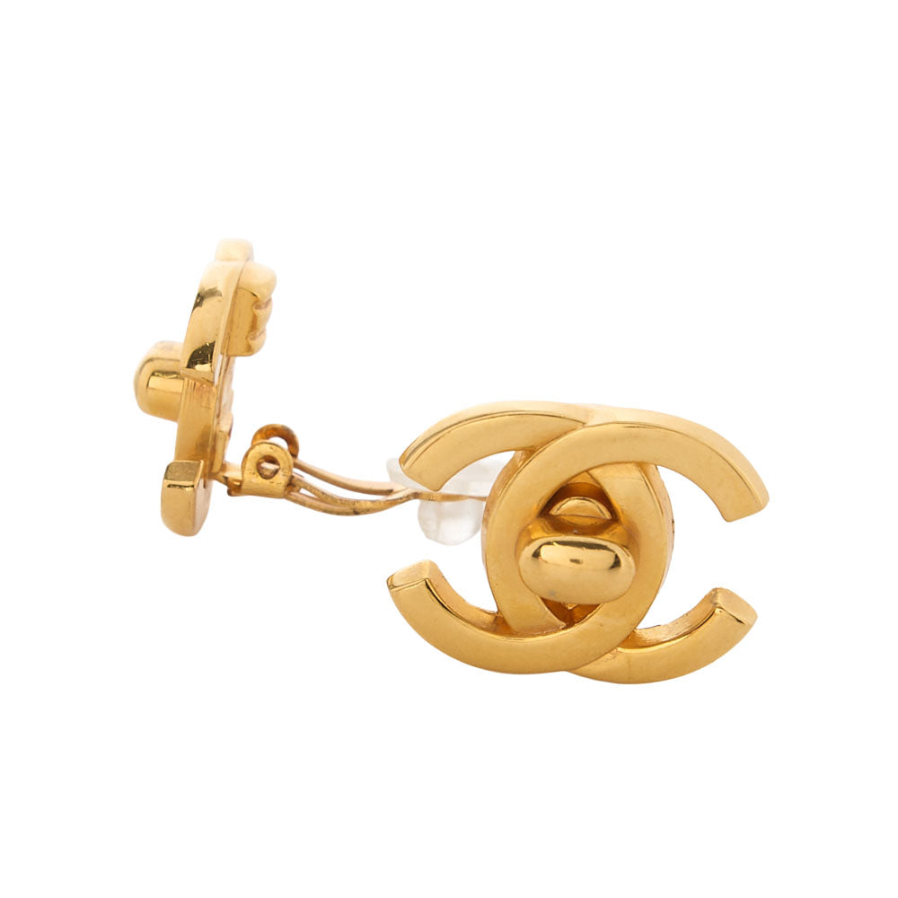 CHANEL Cocomark Turnlock 95A Earrings GP Gold Gold-Tone Hardware, Pre-Owned