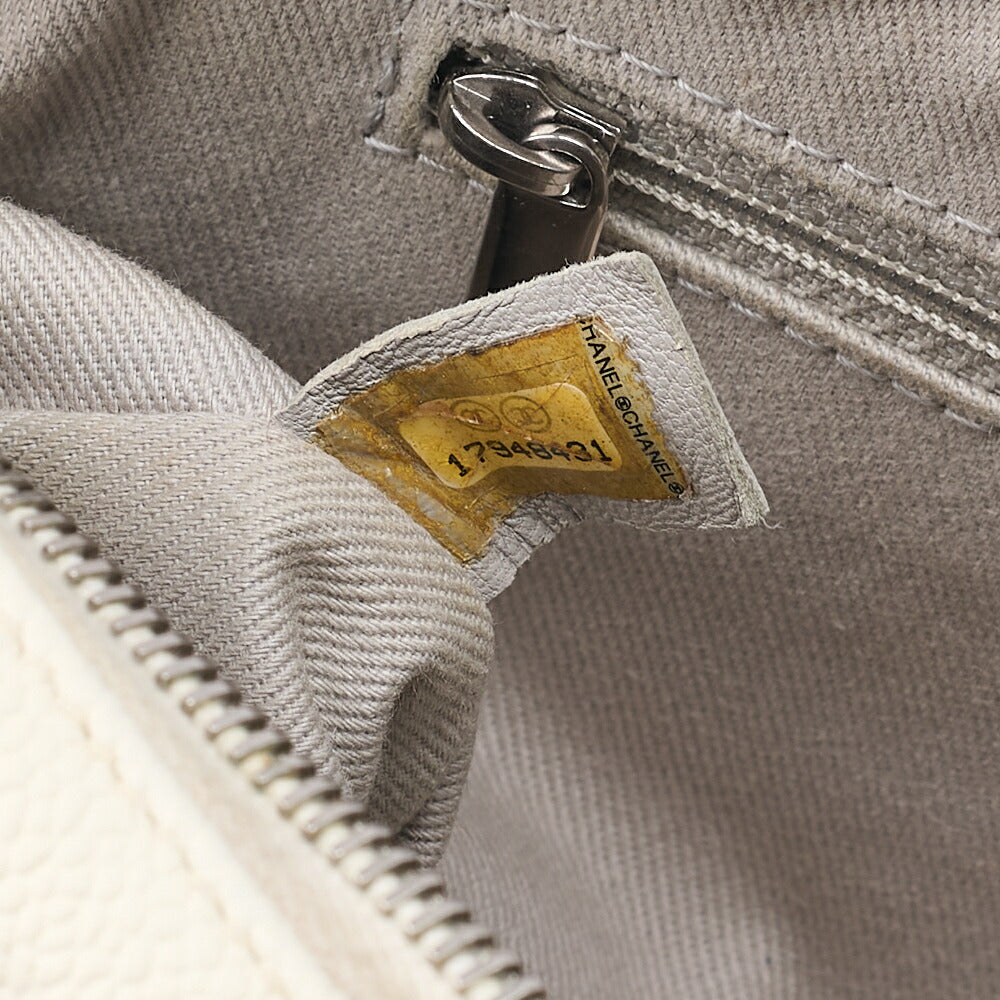 CHANEL Caviar Skin Matelasse 25cm Single Flap Chain Shoulder Ivory Silver-Tone Hardware, Pre-Owned