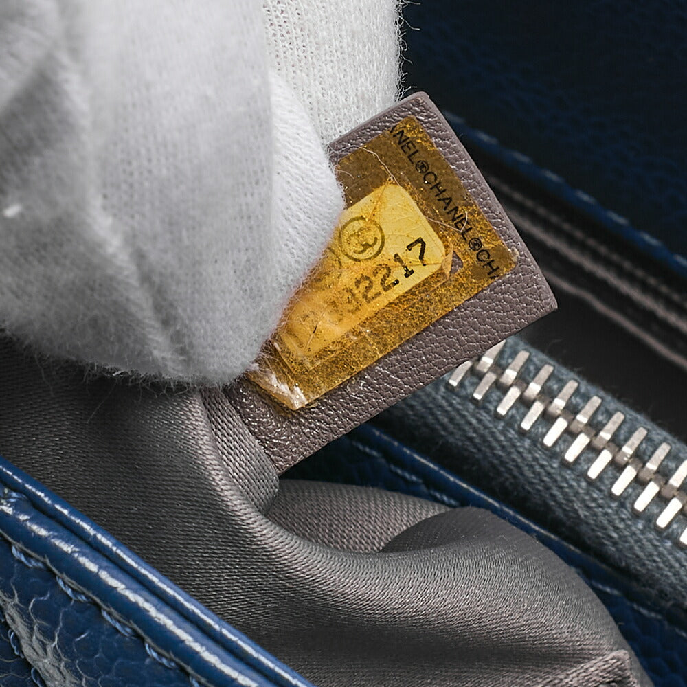 CHANEL Shoulder Bag Tote Bag Matelasse Caviar Skin Cocomark GST Double Chain Tote Navy Silver-Tone Hardware, Pre-Owned