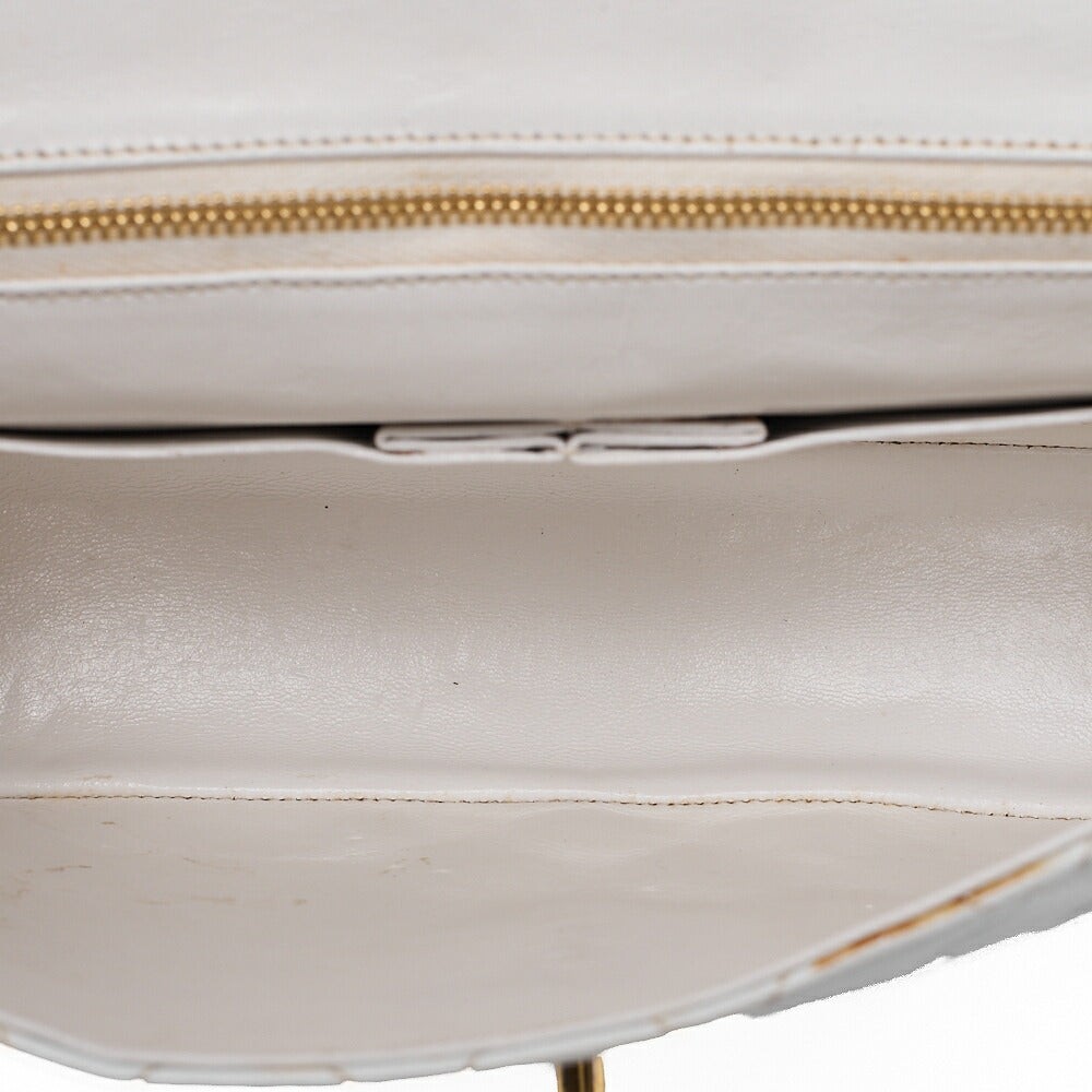 CHANEL Lambskin Matelasse Round Design Flap Chain Shoulder White Gold-Tone Hardware, Pre-Owned