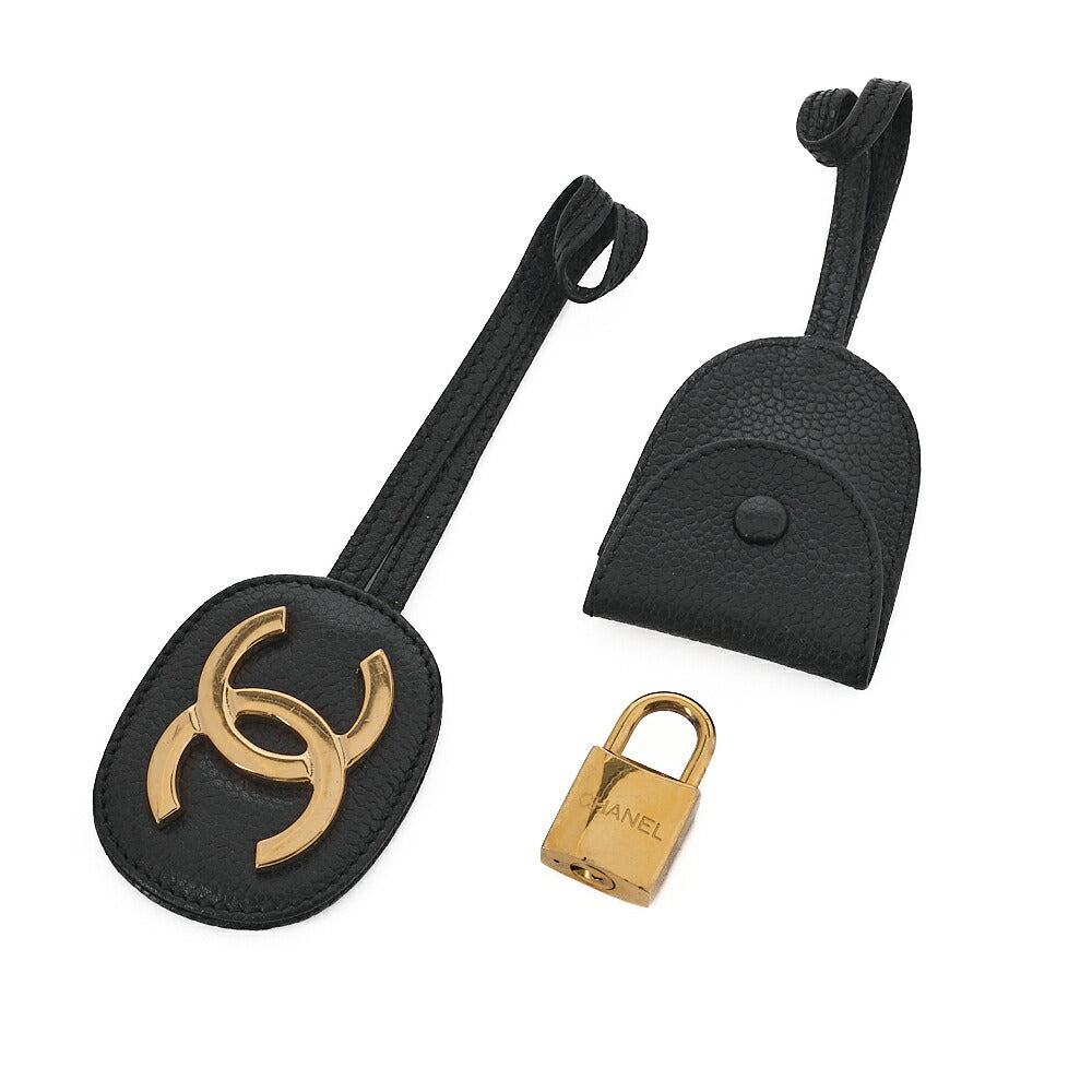 シャネル キャビアスキン デカココマーク 2WAY ショルダーバッグ ボストンバッグ ブラック ゴールド金具 中古