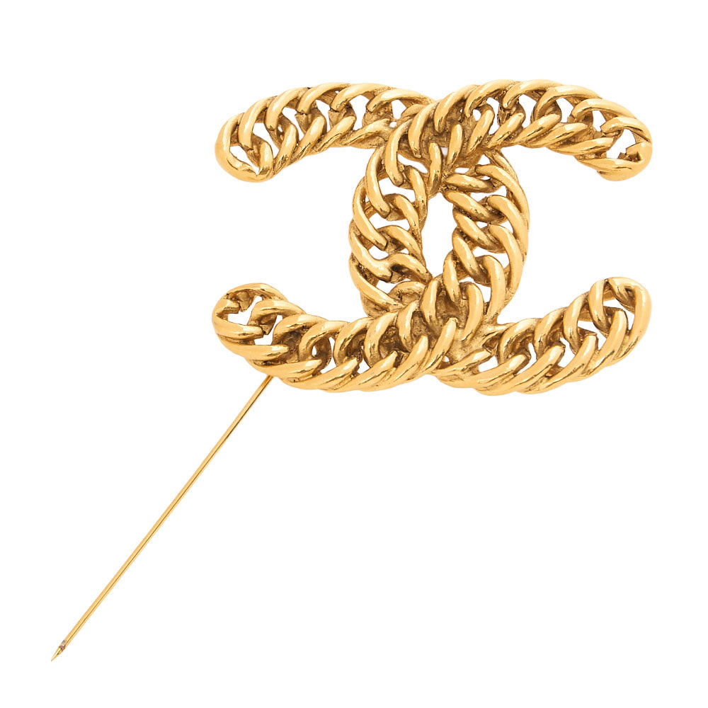 CHANEL Cocomark Chain Brooch GP (Gold Plated) Gold-Tone Hardware, Pre-Owned