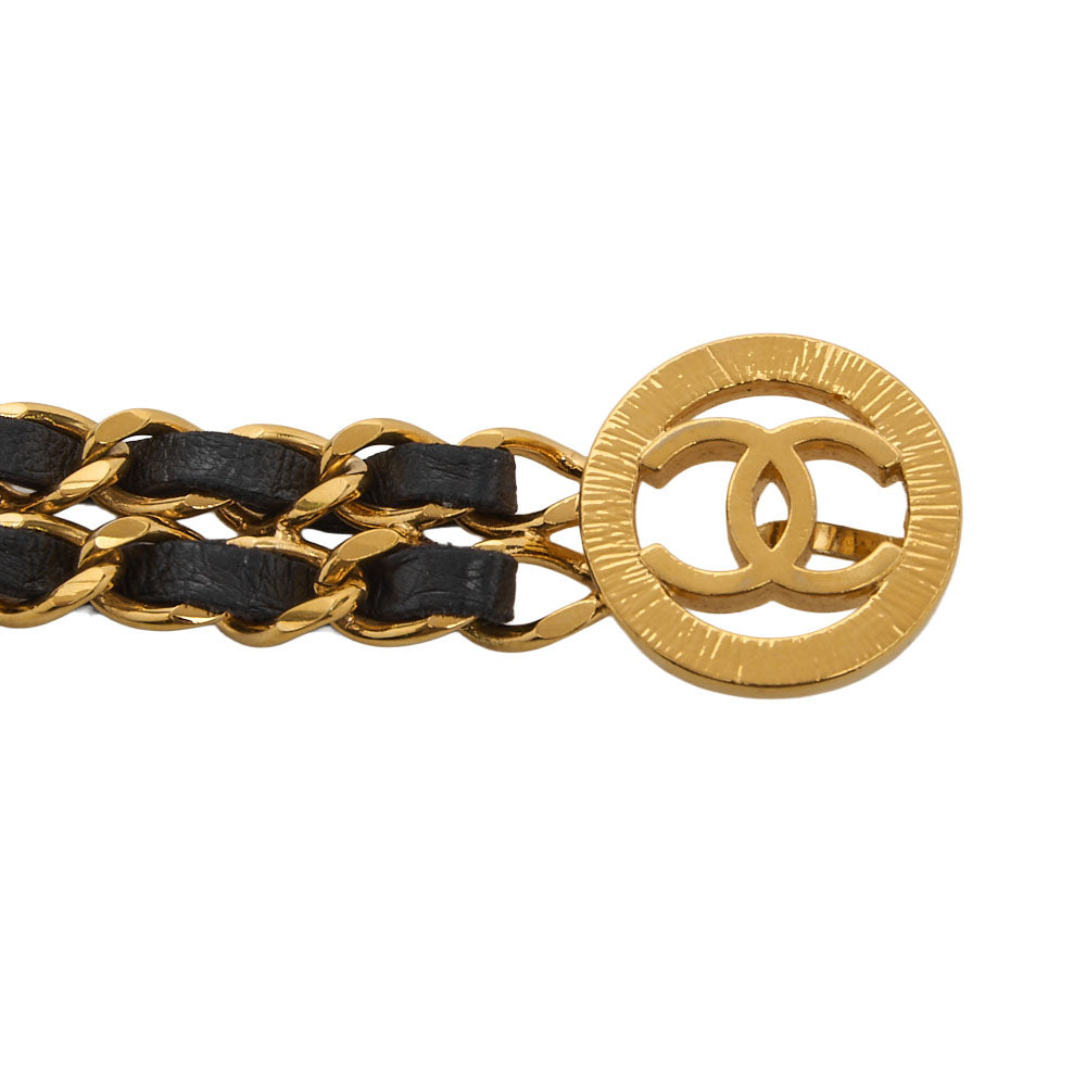 CHANEL Circle Coco W Chain Chain Belt GP x Leather Black x Gold-Tone Hardware, Pre-Owned