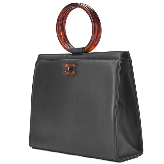 CHANEL Handbag Matrasse Lambskin Tortoiseshell Handle Black Gold-Tone Hardware, Pre-Owned