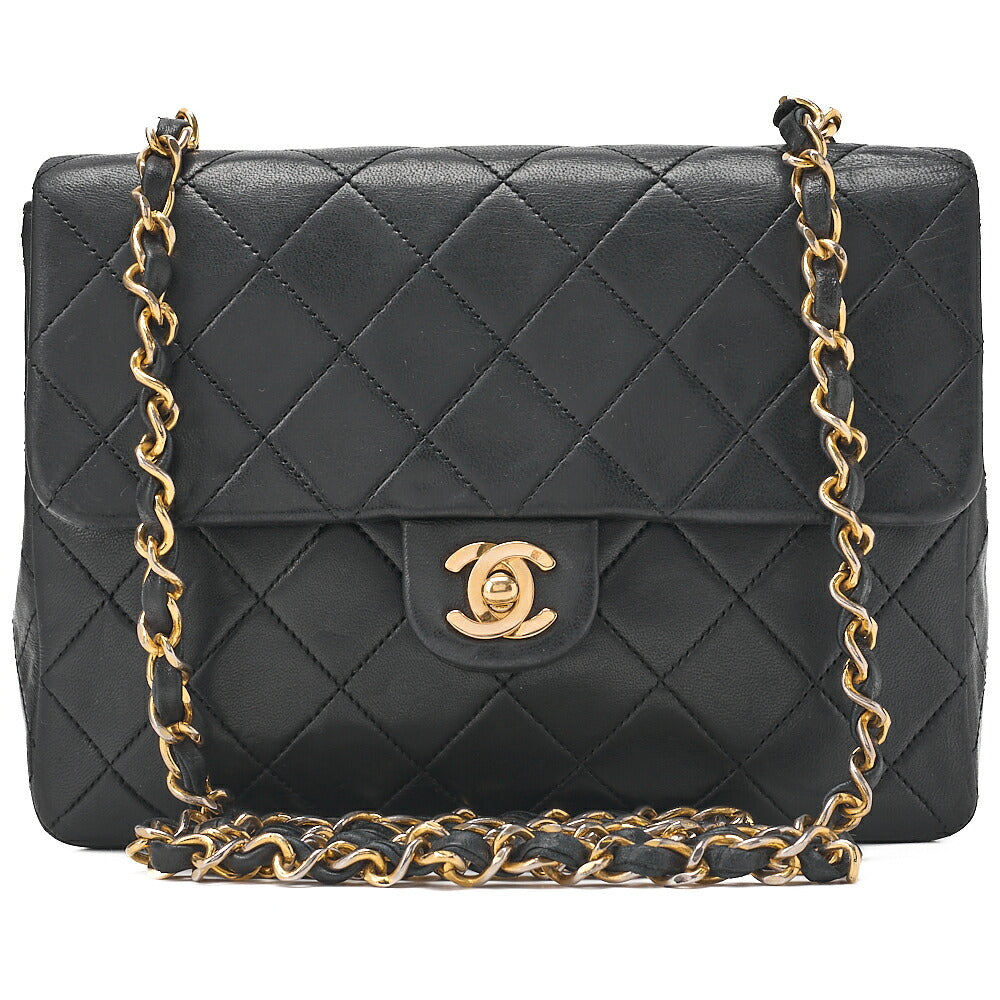 CHANEL Chain Shoulder Bag Single Mini Matrasse 20cm Lambskin Black