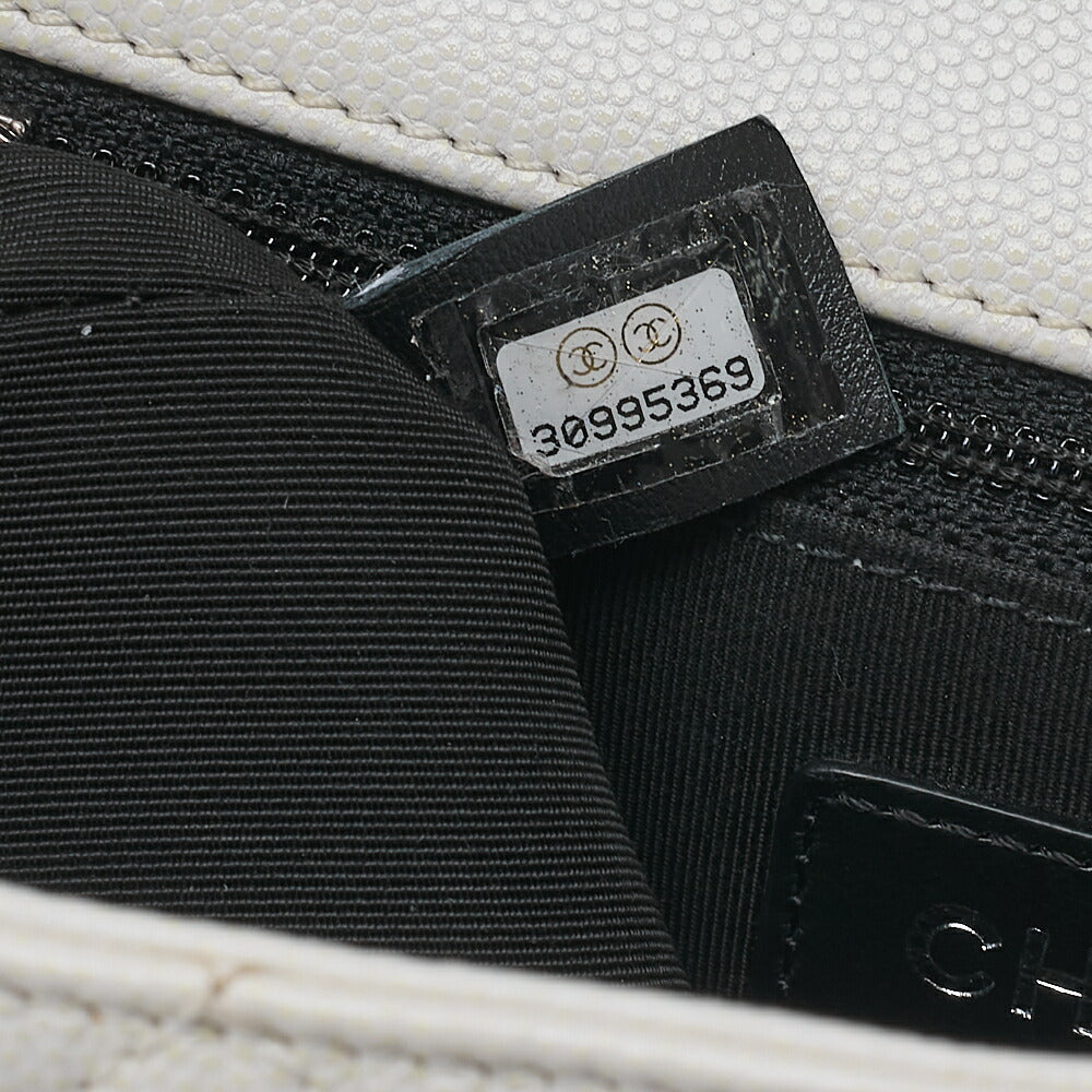 CHANEL Matrasse Cocomark Single Chain Shoulder Bag Caviar Skin White Black-Tone Hardware, Pre-Owned