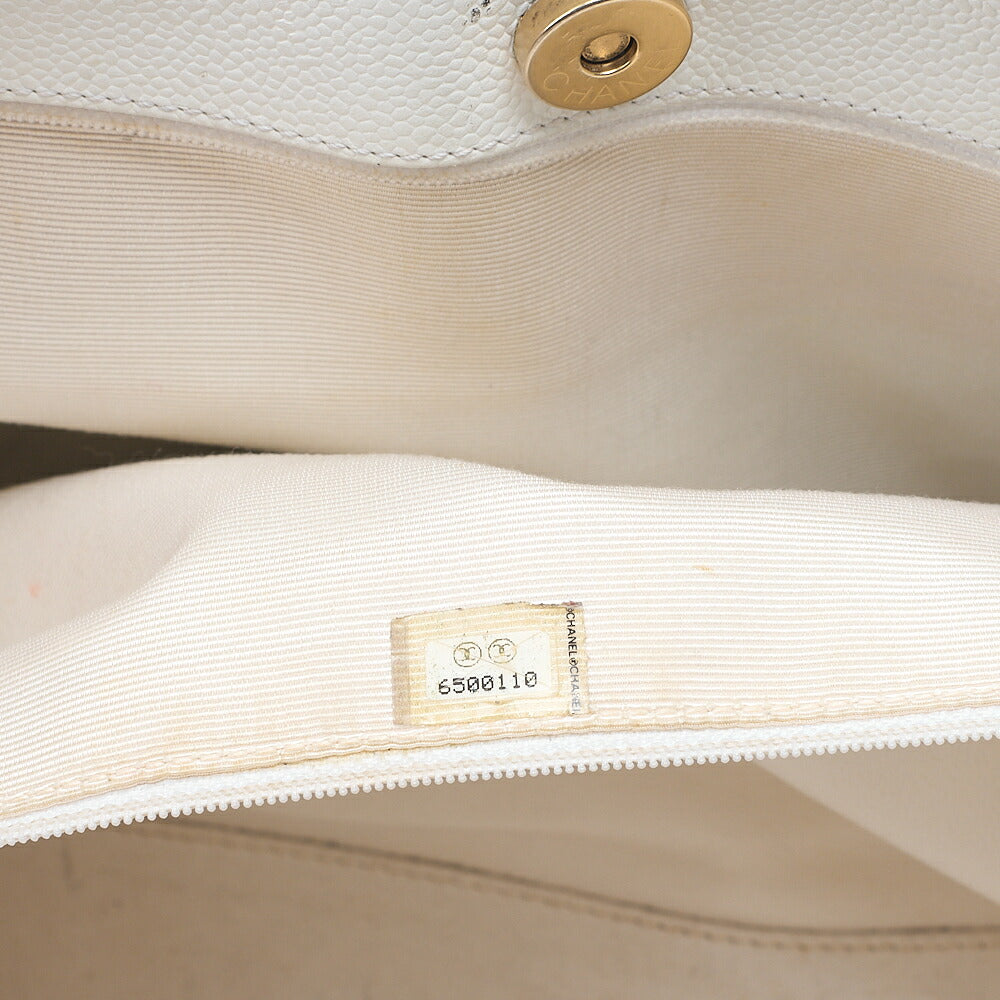 CHANEL Matelasse Wood Pattern Plastic Chain Shoulder Caviar Skin White Gold-Tone Hardware, Pre-Owned