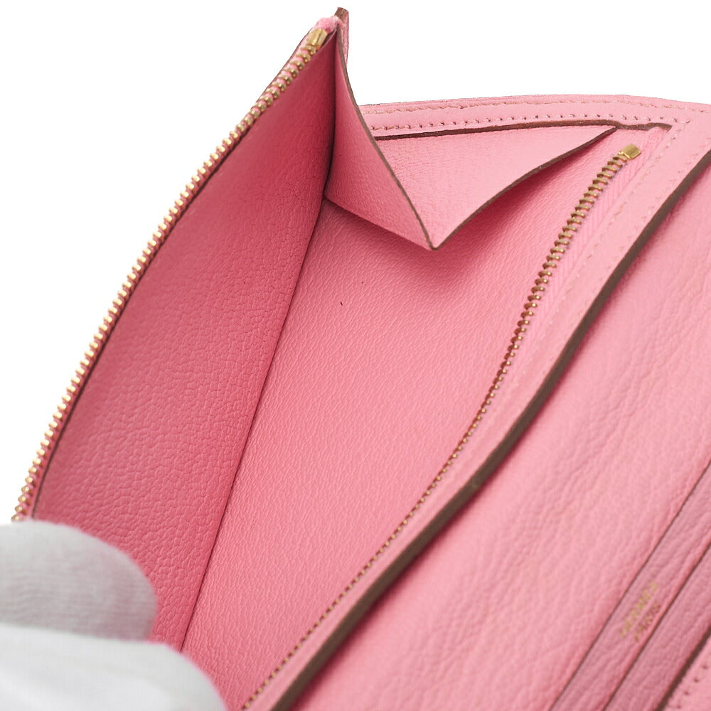 HERMES ベアンスフレ 二つ折り長財布 シェーブル ローズコンフェッティ ゴールド金具 中古
