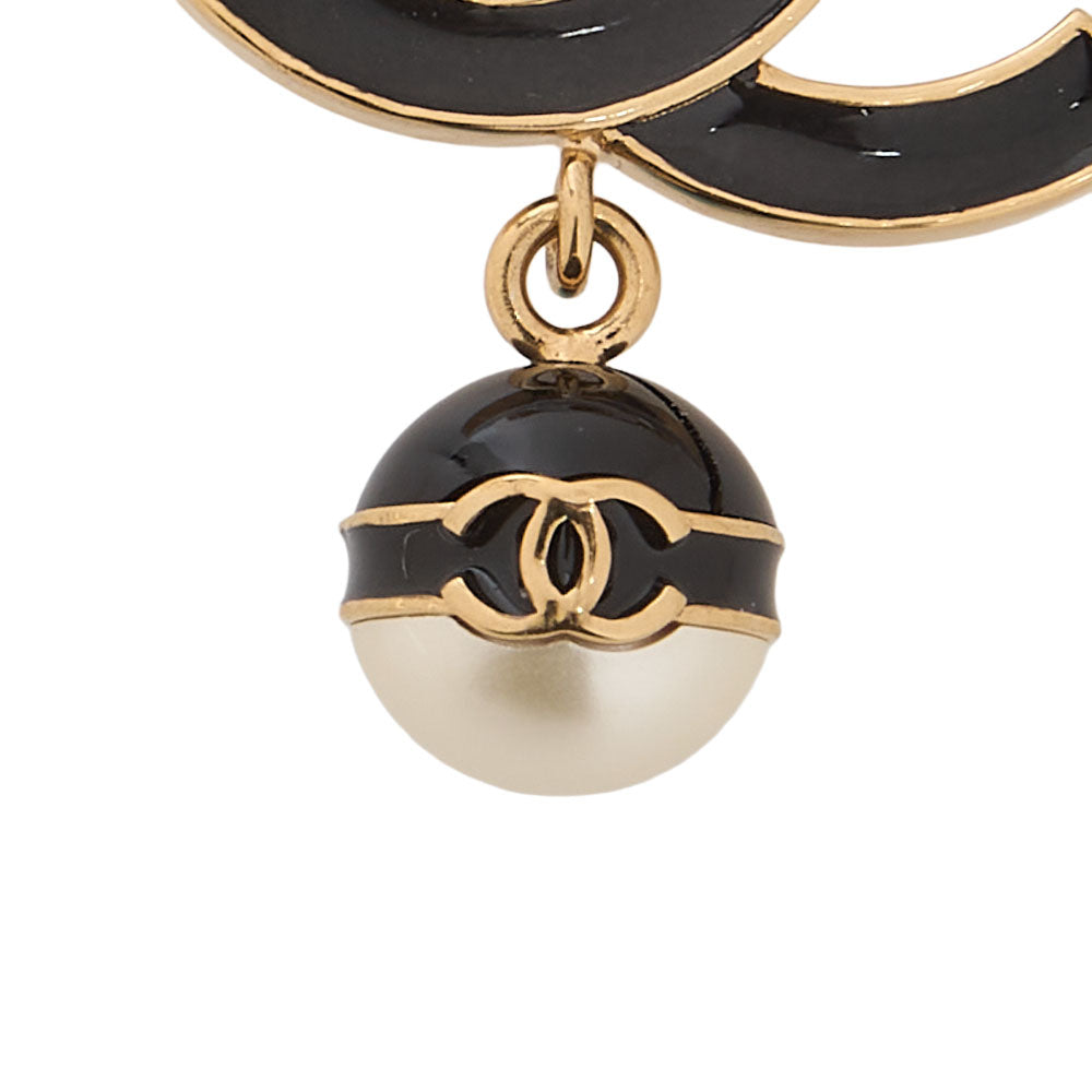 CHANEL Cocomark B24S Brooch GP X Faux Pearl Black Gold-Tone Hardware, Pre-Owned