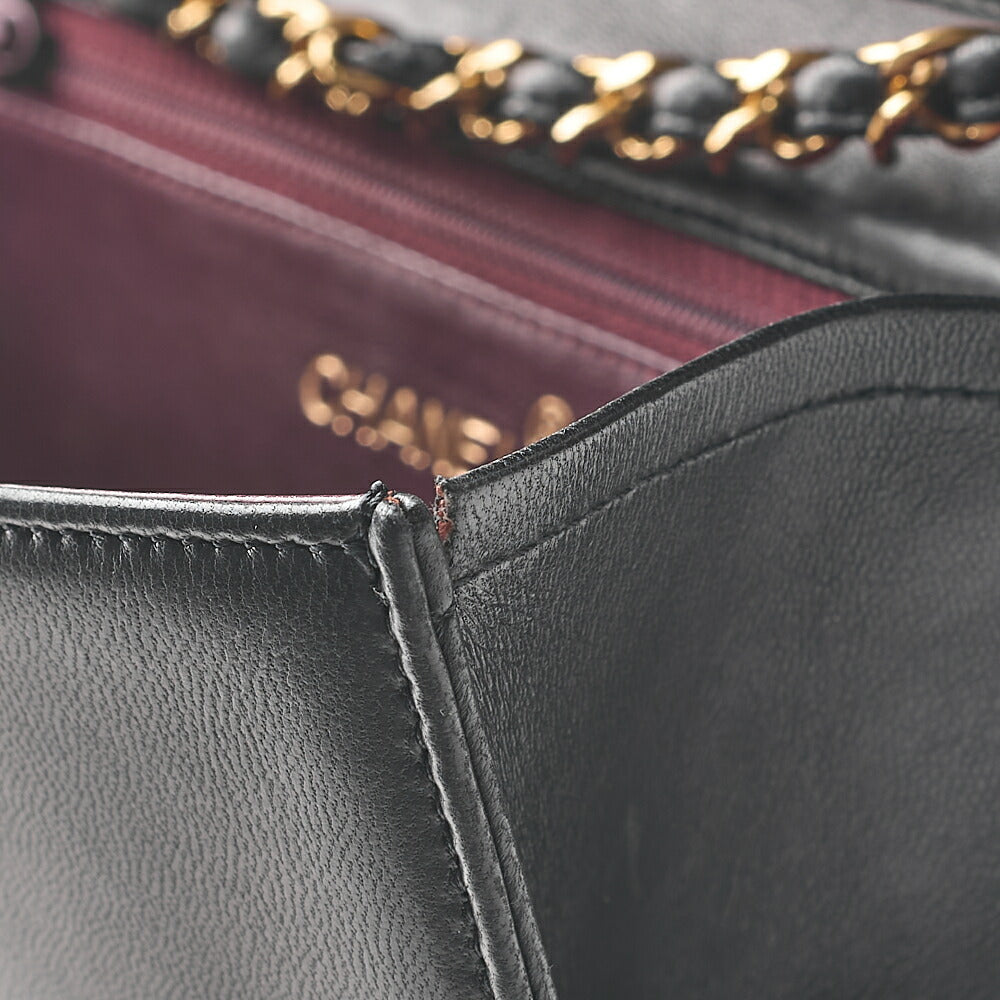 CHANEL Lambskin Matelasse Full Flap 23cm Push Lock Chain Shoulder Black Gold-Tone Hardware, Pre-Owned