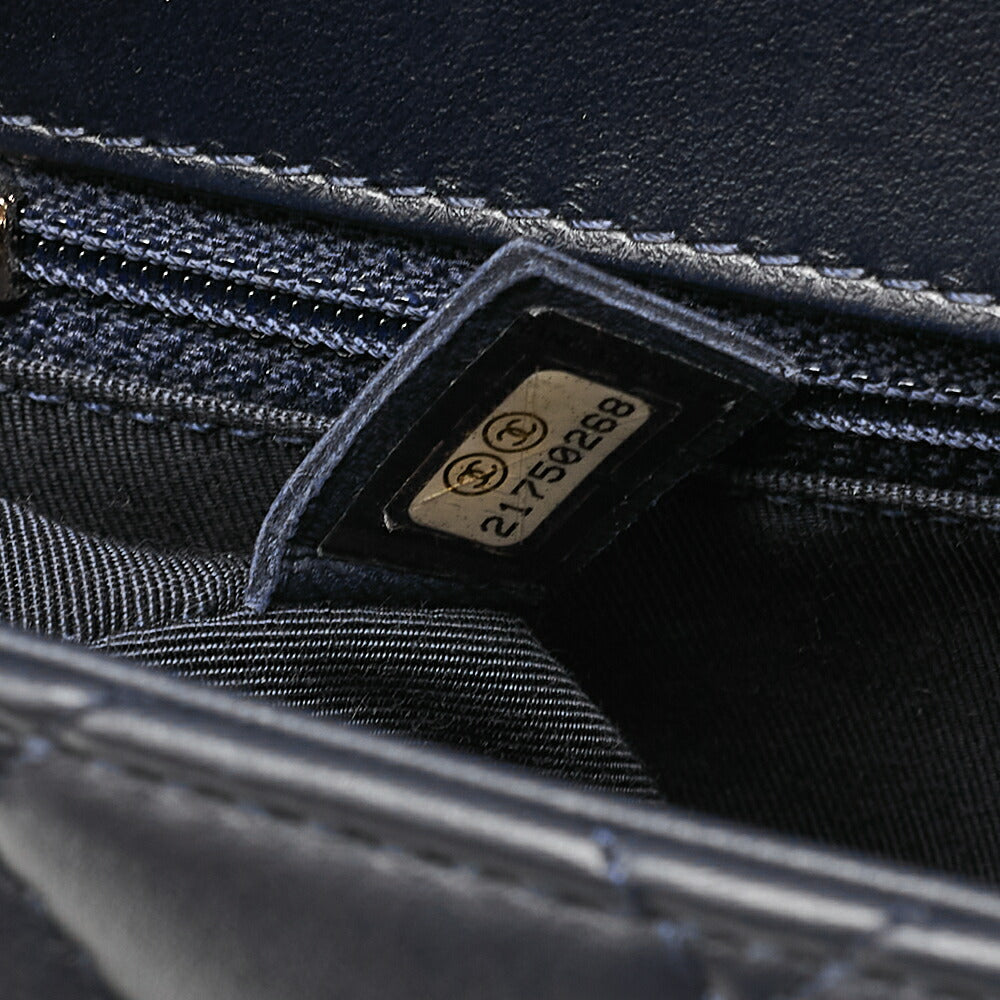 CHANEL Deca Matelasse 30 Single Flap Chain Shoulder Bag Lambskin Navy Champagne Gold-Tone Hardware, Pre-Owned