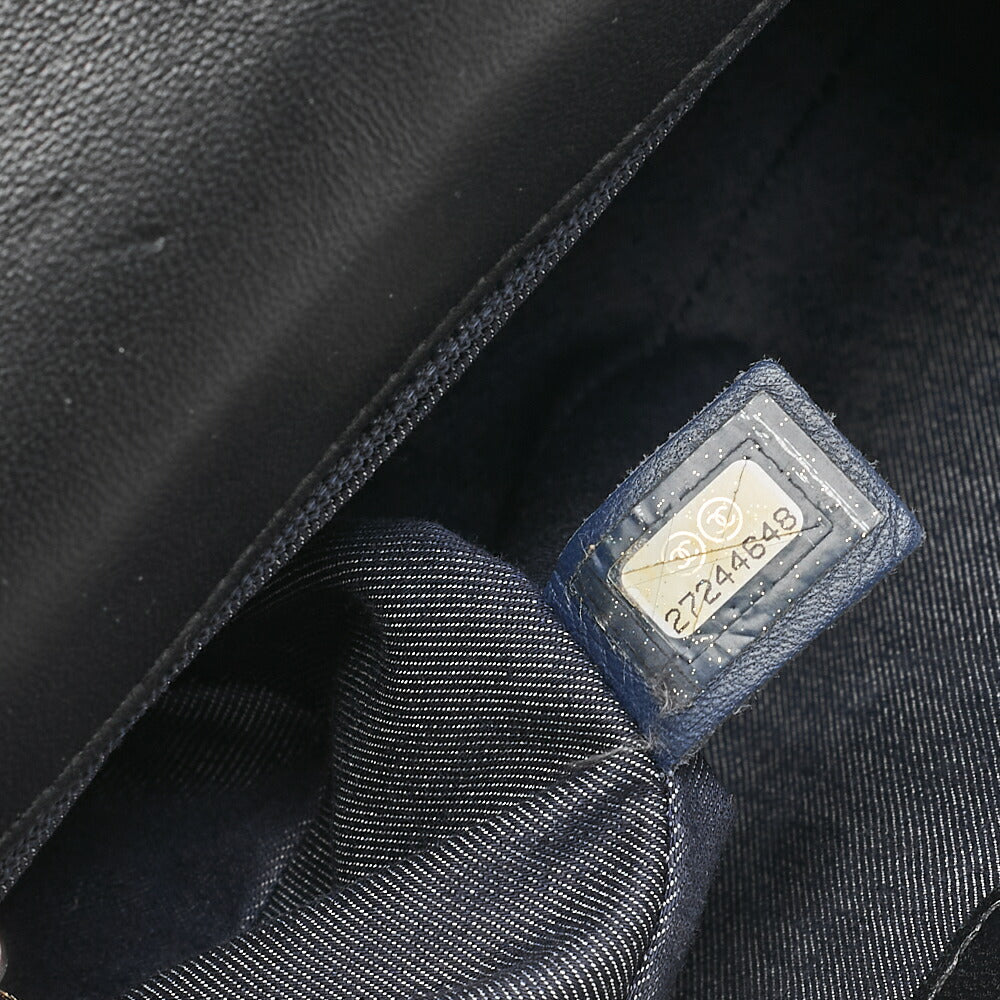 シャネル ラムスキン ビッグココマーク フル フラップ チェーン ショルダーバッグ ブラック ゴールド金具、中古品