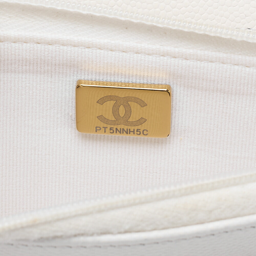 CHANEL マトラッセ チェーンウォレット キャビアスキン ホワイト ゴールド金具 中古品