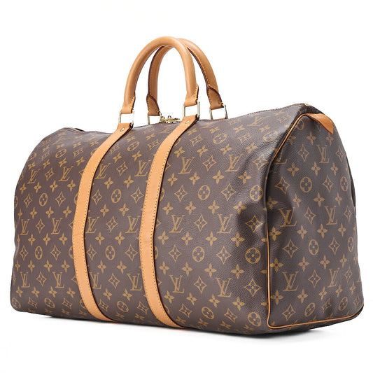 LOUIS VUITTON Louis Vuitton Monogram Keepol Handi?re 50 Boston Bag M41426 Brown Gold-Tone Hardware, Pre-Owned