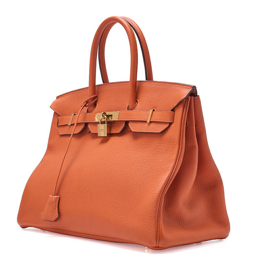 HERMES Birkin 35 Handbag Togo Orange Gold-Tone Hardware, Pre-Owned
