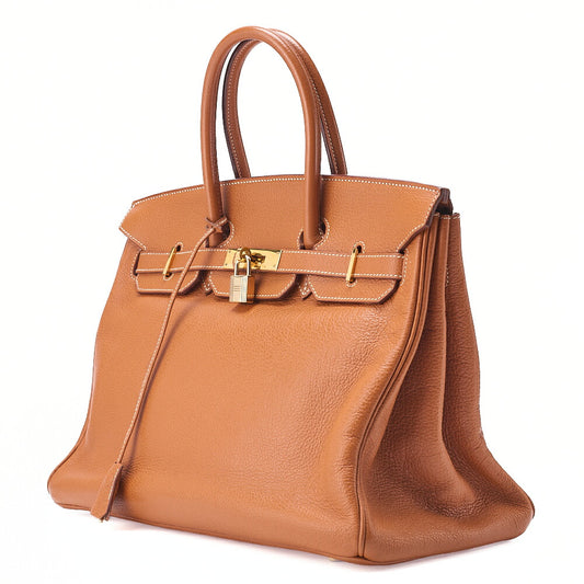 HERMES Birkin 35 Handbag Buffle Gold -Tone Hardware, Pre-Owned
