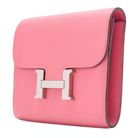 HERMES Constance Compact Bi-fold Wallet Epson Rose Azale Silver-Tone Hardware, Pre-Owned