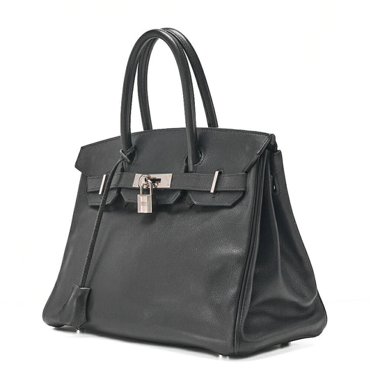 HERMES Birkin 30 Handbag Ardennes Black Silver-Tone Hardware, Pre-Owned