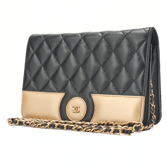 CHANEL Matlasse Cocomark Chain Wallet Lambskin Black x Gold Gold-Tone Hardware, Pre-Owned