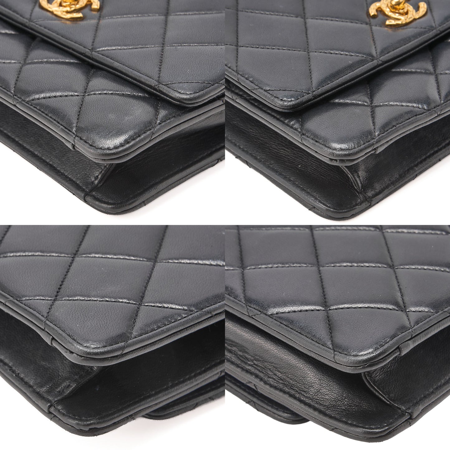 シャネル ミニマトラッセ ストレートフラップ ターンロック ショルダーバッグ ラムスキン ブラック ゴールド金具, 中古品