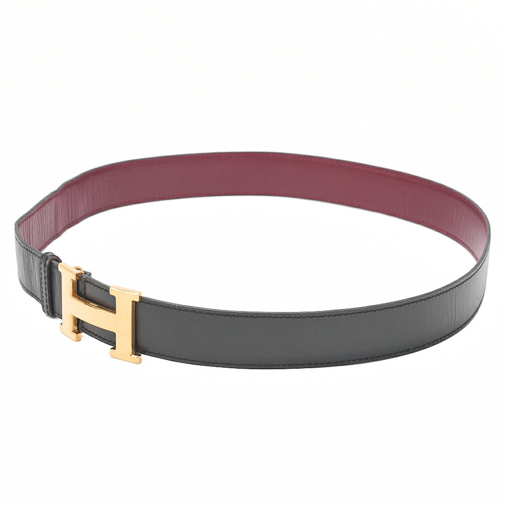 HERMES H Belt Belt 80 Box Calf Black x Rouge (Gold-Tone Hardware, Pre-Owned