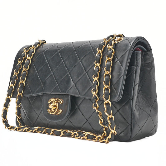 CHANEL Matlassse Double Flap 23cm Chain Shoulder Lambskin Black Gold-Tone Hardware, Pre-Owned