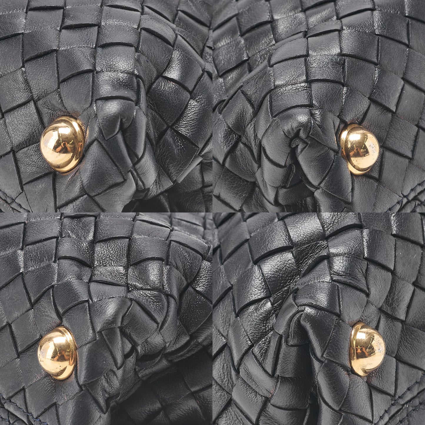 BOTTEGA VENETA ボッテガ ラムスキン イントレチャート マウス 2WAY ハンドバッグ 黒 ゴールド金具 中古