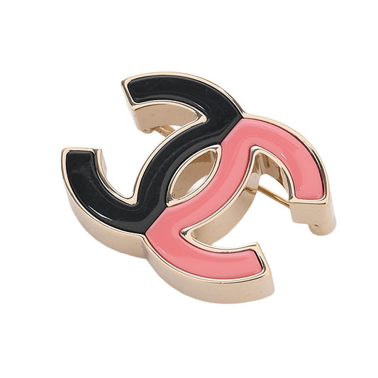CHANEL Cocomark B23C Brooch GP (Gold Plated) x Plastic Black x Pink Brooch Gold-Tone Hardware, Pre-Owned