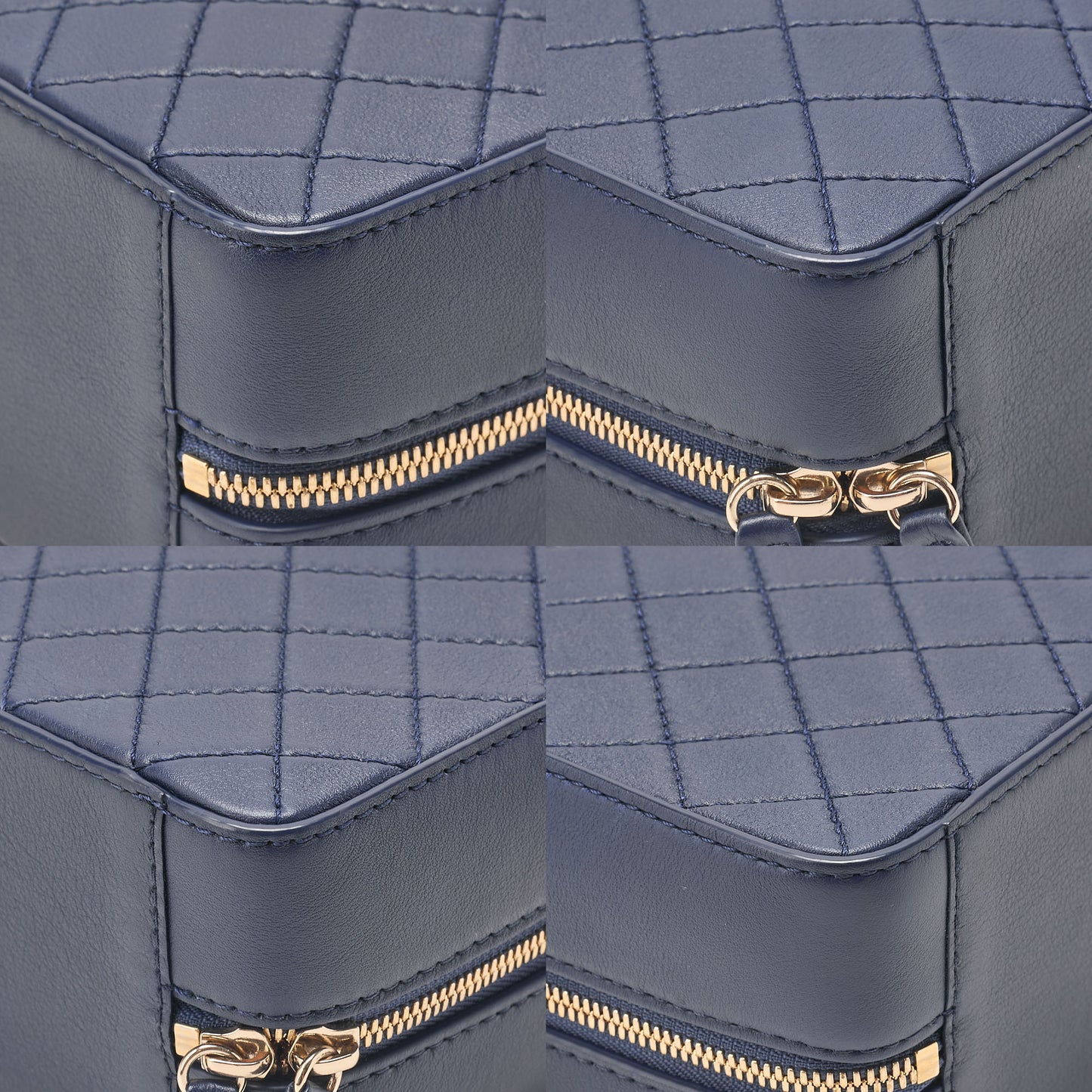 シャネル マトラッセ 2WAY チェーンショルダー スクエア カーフスキン ネイビー ゴールド金具 中古品
