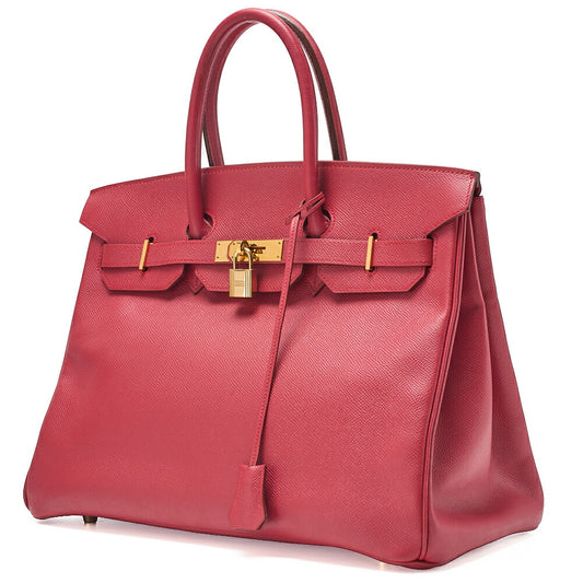 HERMES Birkin 35 Cuchebel Handbag Rouge Gold-Tone Hardware, Pre-Owned