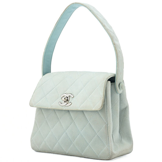 CHANEL Suede Matelasse Single One-Shoulder Sky Blue Silver-Tone Hardware, Pre-Owned