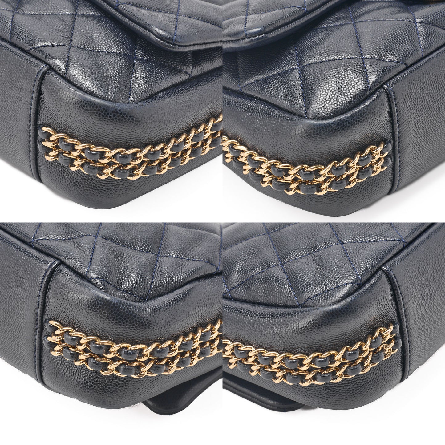 CHANEL Mini Matelasse Luxury Chain Shoulder Caviar Skin Navy Gold-Tone Hardware, Pre-Owned