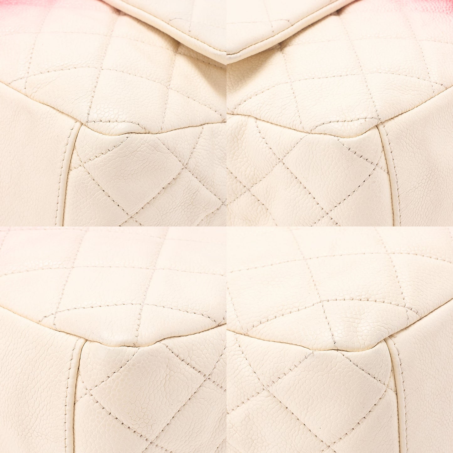 CHANEL Che Shoulder Bag Matelasse Caviar Skin Single Flap Bicolor White x Red Silver-Tone Hardware, Pre-Owned