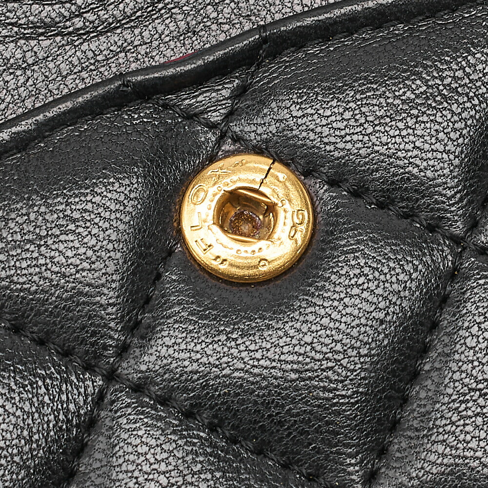 CHANEL Lambskin Matelasse Double Flap 25cm Chain Shoulder Black Gold-Tone Hardware, Pre-Owned