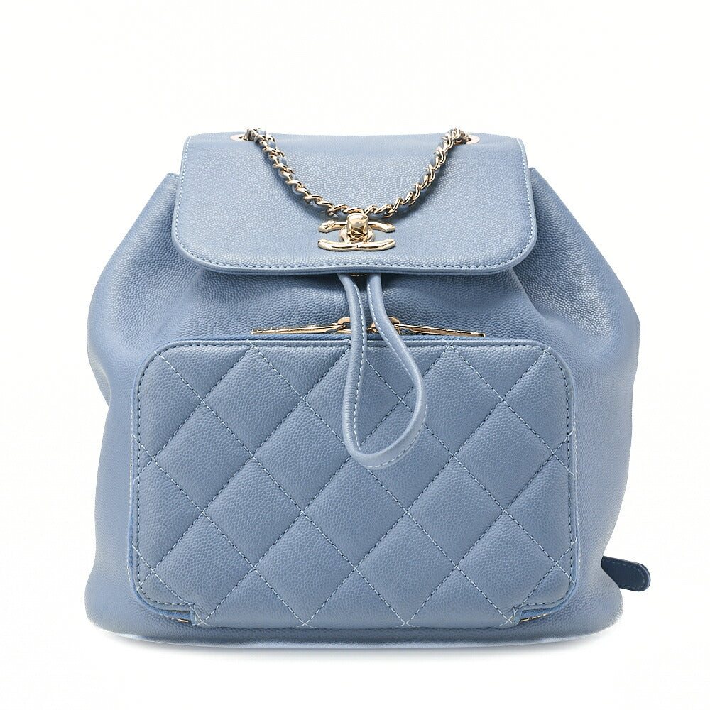 CHANEL Caviar Skin Turn Lock Chain Backpack Blue Gold-Tone Hardware, Pre-Owned