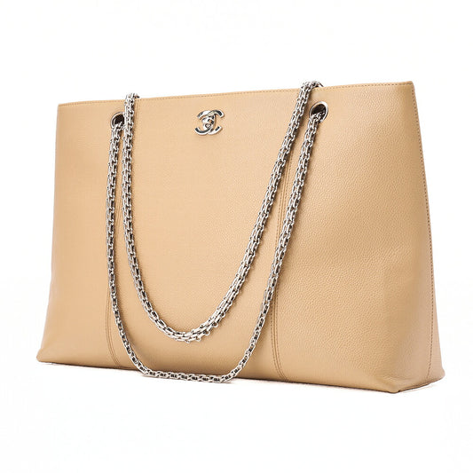 CHANEL Coco Mark 2.55 Chain Shoulder Caviar Skin Beige Silver-Tone Hardware, Pre-Owned