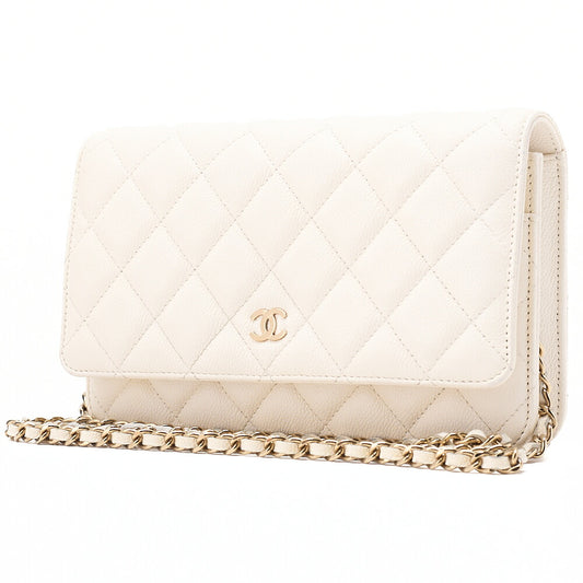 CHANEL Chanel Matelasse Chain Wallet Caviar Skin White Gold-Tone Hardware, Pre-Owned