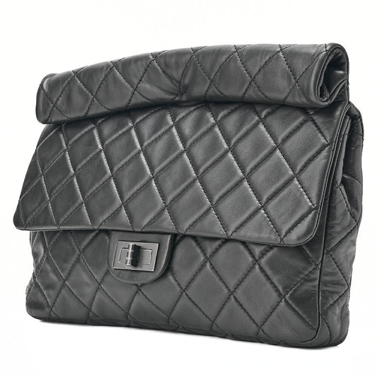 CHANEL Lambskin Matelasse 2.55 Lock Clutch Bag Silver-Tone Hardware, Pre-Owned