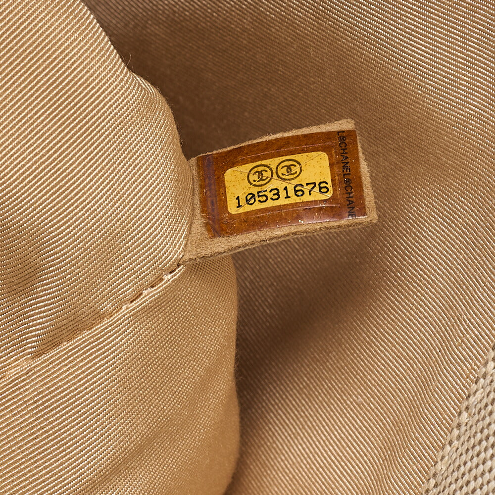 CHANEL Tote Bag Choco Bar Camellia No.5 Canvas Yellow x Beige Silver-Tone Hardware, Pre-Owned