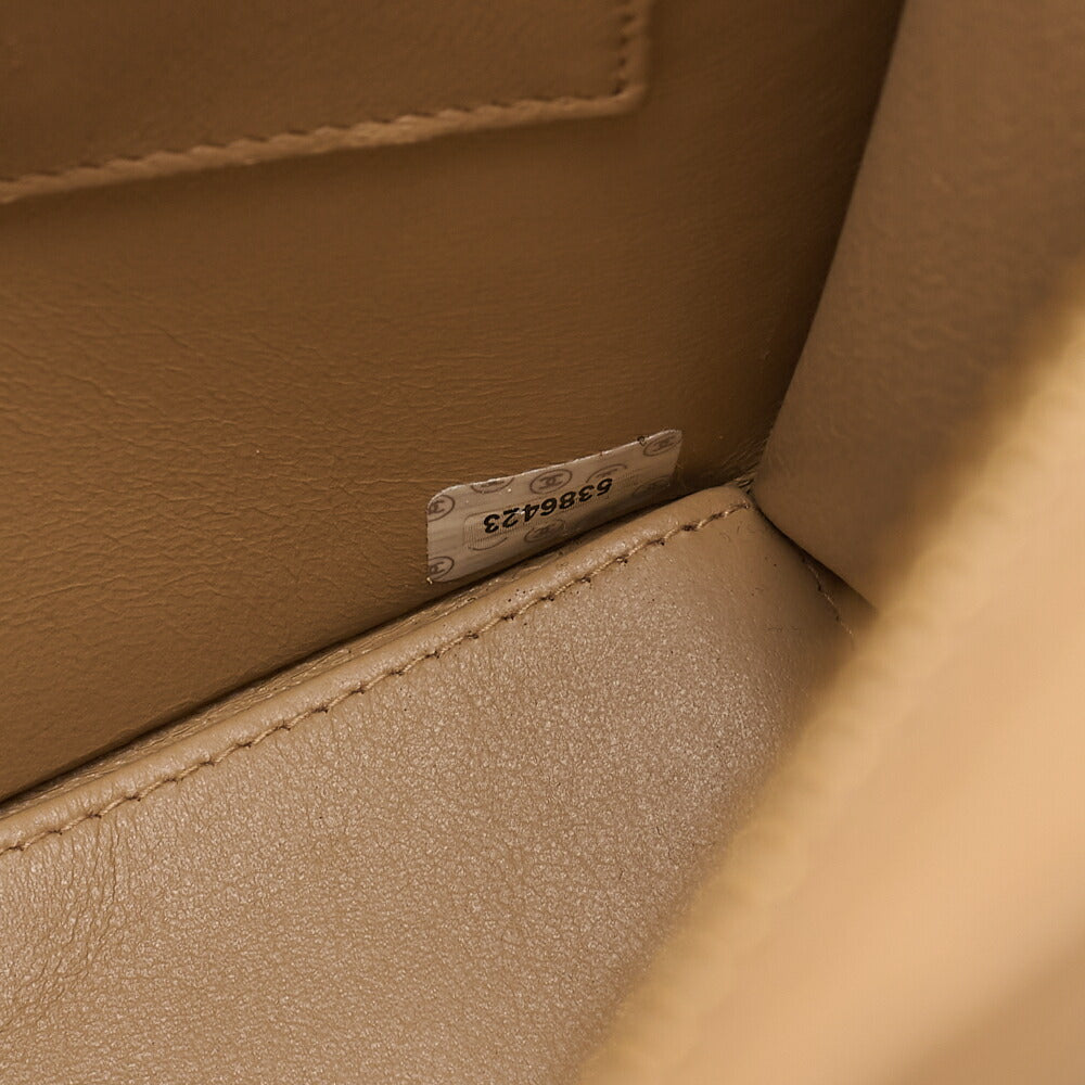 CHANEL Lambskin Logo Handbag Beige Gold-Tone Hardware, Pre-Owned