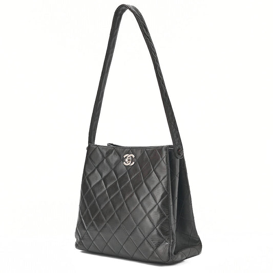 CHANEL Lambskin Matelasse Double Face One Shoulder Black Silver-Tone Hardware, Pre-Owned