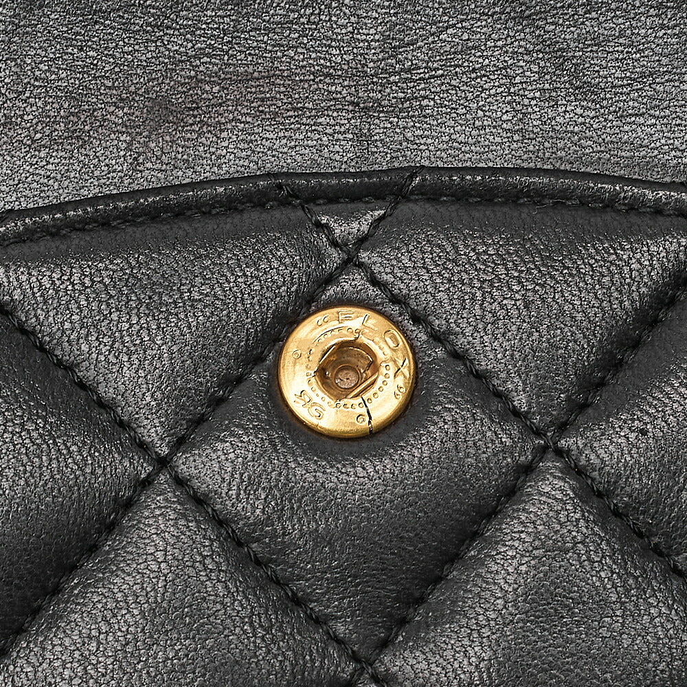 CHANEL Lambskin Matelasse Double Flap 25cm Chain Shoulder Black Gold-Tone Hardware, Pre-Owned